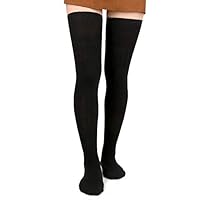 Moon Wood Women's Thigh High Socks Extra Long Over The Knee Cotton Knit Socks Thick Warmer Soft Tall Long Boot Stockings Leg Warmers Black