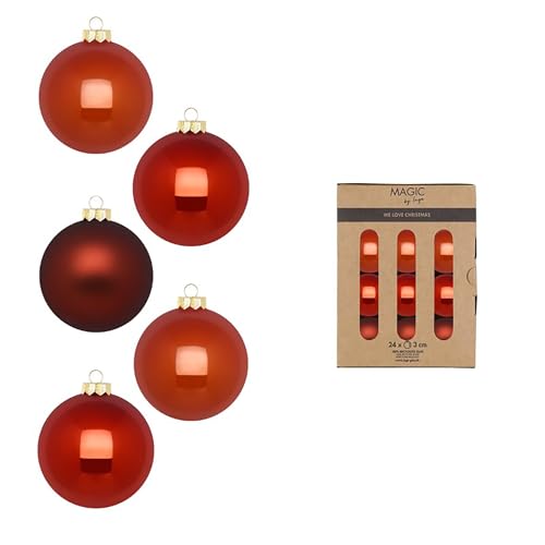 Weihnachtskugeln Glas 3cm 24 Stück - matt & glänzend - Mini Christbaumkugeln Weihnachtsbaumkugeln für Weihnachten - Christbaumschmuck & Weihnachtsbaumschmuck Kupfer Braun - Warm Terracotta