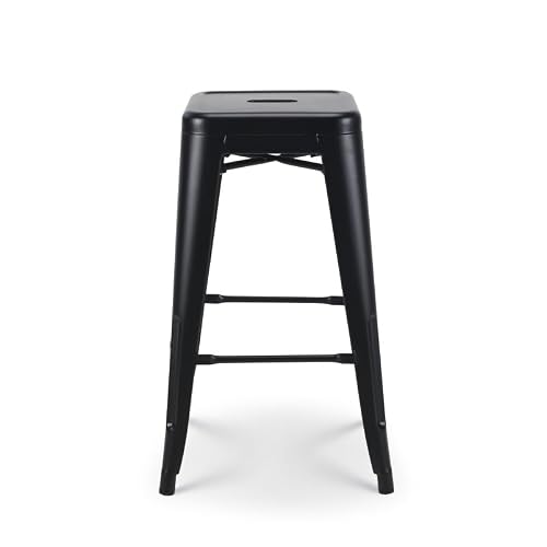 Lot 4 Tabourets de Bar Industriels Métal Noir 66cm Kosmi