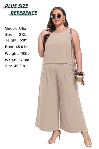 Lepunuo Women's Summer 2-Piece Outfit Set with Sleeveless Crop Top & Wide Leg Pants