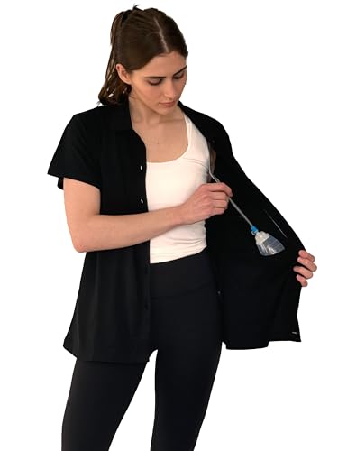 USBD Post Mastectomy Collar Shirt with Drain Pockets Button Down Premium Cotton Shirt for Drainage Systems