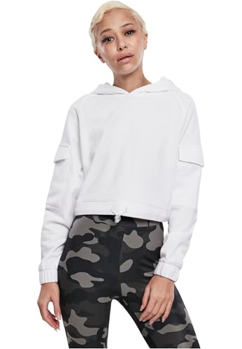 Urban Classics Women's Short Worker Hoodie Hooded Sweatshirt, White, S