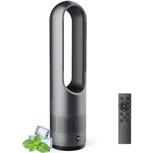 flügelloser Turmventilator mit Luftreiniger, Fernbedienung, 8-Stunden-Timer, 8 Geschwindigkeiten, 80° Oszillation für den Innenbereich