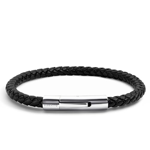 Elegatto Elagio Premium Braided Leather Bracelet for Men | Full-Grain Braided Leather with Sterling Silver Polished Stainless Steel Clasp | Men’s Designer Bracelets | Extra Large
