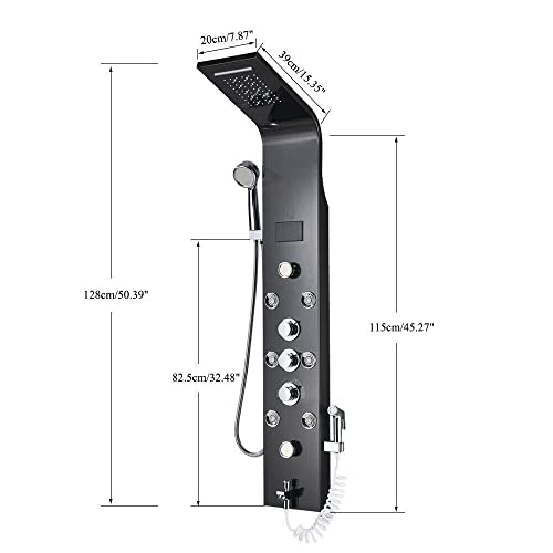 Sistema de Torre de Ducha LED con Panel, Lluvia, Cascada y Jets de Masaje - Negro miniatura 4