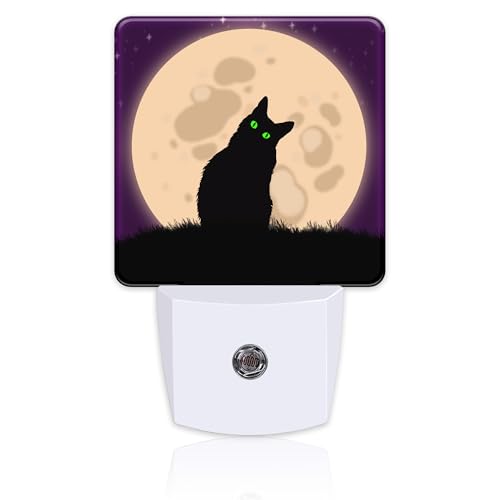 Image of Halloween Spooky Black Cat Night Light Plug into Wall, Cat sit on Moon Dusk to Dawn Night Light,0.5w Energy Saving Sleep Friendly Nightlights for Kids Boys Girls Home Decor