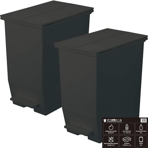 リス(RISU) ゴミ箱 ソロウ ふた付き 45L ブラック ペダルオープン 両開き 2個セット 分別シール付き 抗菌 加工 日本製 おしゃれ キッチン 分別 スリム キャスター付き ダストボックス カップボード GZBZ202（Amazon）