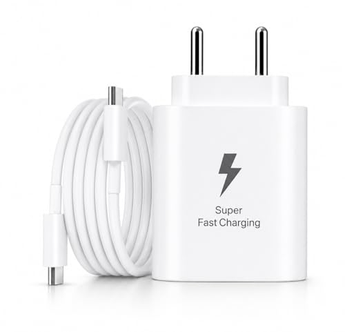 Image of MAK 25W Type C Super Fast Charger Adapter with Type-C Cable Compatible for Samsung A56, A36, F06, F05, F15, A16, M16, M06, M55s, M05, A06, A05, M35, S24 FE, White (Adapter with Cable)
