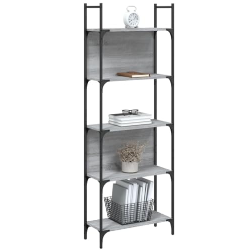 Estantería librería estrecha moderna de 5 baldas gris Sonoma y acero 5