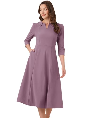 Image of Allegra K Womens 3 /4 Sleeve A-Line Business Work Formal Midi Dress