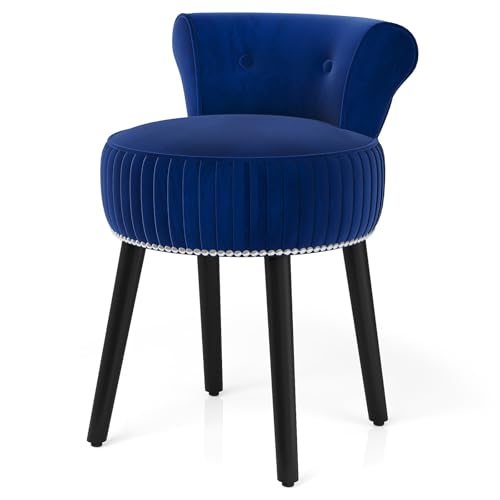 RELAX4LIFE Tabouret de Coiffeuse Rembourré en Velours avec Dossier Bas Capitonné & Pieds en Bois Massif, Chaise de Maquillage Moderne pour Chambre à...