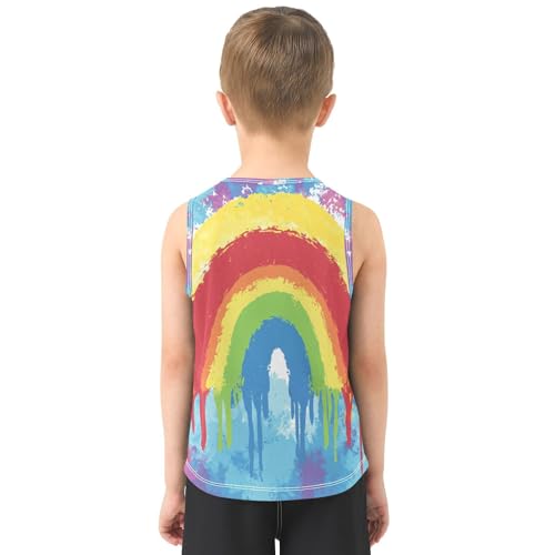 Boys Tank Top Shirts Watercolor Rainbow Stripes Sleeveless T-Shirts Crew Neck for Kids Clothing Children3