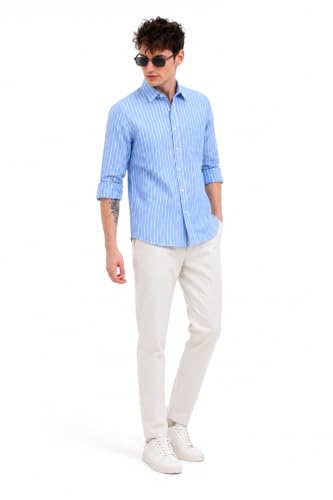 Image of Youth First Men's Cotton Blend Casual Shirt | Regular Fit Solid Full Sleeve Button Down Collared Shirts | Comfortable Formal Office Business Casual for Men
