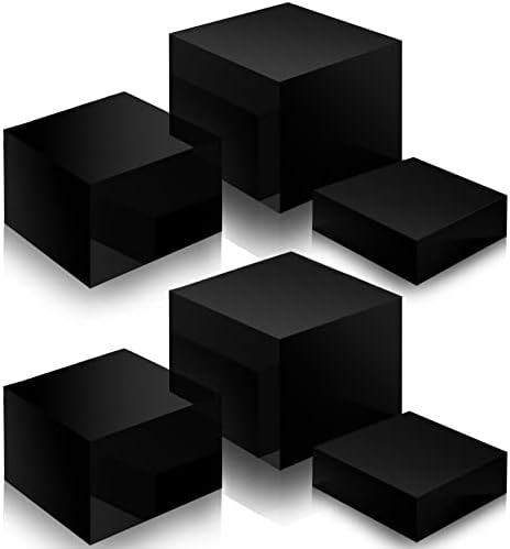 Bucherry 6 Pcs Acrylic Display Risers - Nesting Cubes 5 Sided with Hollow Bottoms Display Stand Shelf for Cosmetics Food Collectibles Jewelry Figures Show (Black)