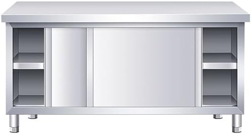 Stainless Steel Kitchen Prep Work Table with Sliding Doors & Cabinet, Large Multi-Functional Commercial Table for Restaurants, Hotels, Outdoor Cooking & Catering (80*