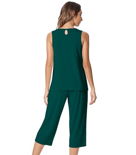 Image of NACHILA Pajamas for Women-Viscose Made from Bamboo, Sleeveless Pjs Tank Top Capri Pants Pajama Sets Cooling Sleepwear