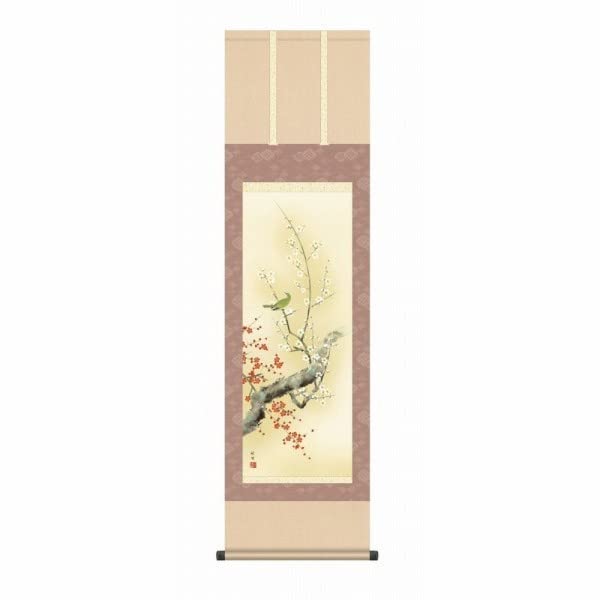 Amazon.co.jp: 田村竹世『紅白梅に鶯（尺三立）』高精彩工芸画 掛軸 