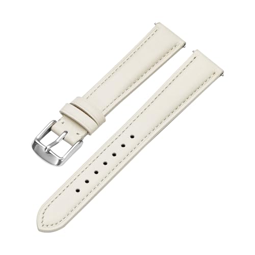 Afany Leather Watch Band 18mm,Quick Release Replacement Watch Strap White,Silver Polished Pin Buckle,for Men Women