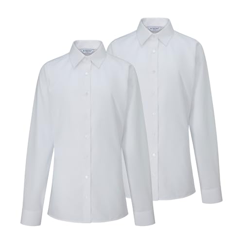 Blusas escolares de fácil planchado y manga larga para niñas de ajuste cómodo regular en pack