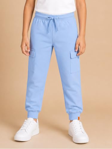Image of KiddoPanti Boys Cotton Joggers | 100% Cotton Single Jersey | 2 Side Cargo Pockets with Flap | Elasticated Waist Band with Functional Drawcord | Soft & Breathable Track Pants