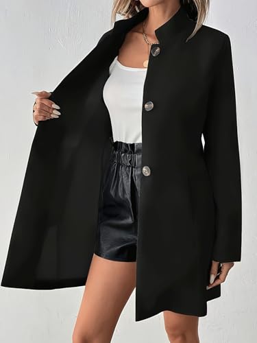 ebossy Women's Casual Slim Work Wool Long Blazer Notched Long Sleeve Single Breasted Open Front Jacket Coat with Pockets4
