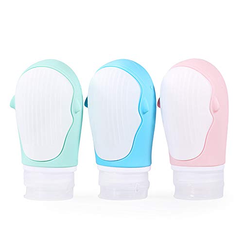 Chonor 3PCS Paquete de Ballena Lindo Botellas de Viaje Portátil Silicona de Conjunto, Anti-Fugas Rellenable Compresible Botellas de Viaje,para Gel, Shampoo, Crema de Baño, Loción etc