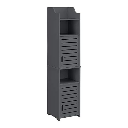 [en.casa] Meuble Colonne pour Salle de Bain Meuble de Rangement à Portes avec Plusieurs Compartiments de Stockage Bois Composite 135 x 32 x 32 cm Gris Foncé