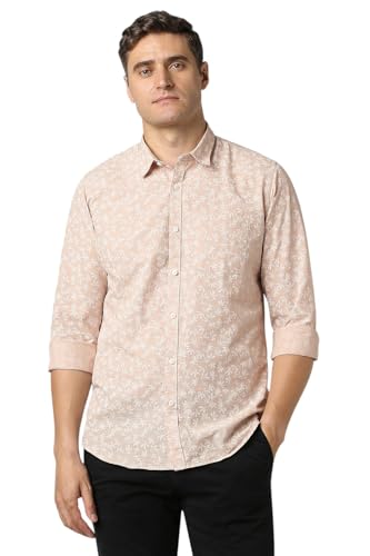 Image of Peter England Men's Slim Fit Full Sleeve Casual Shirt in Slub Cotton with All-Over Leafy Print