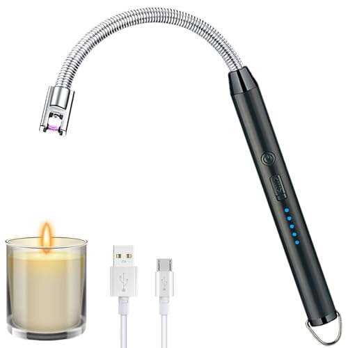 Mottoda Upgraded Candle Lighter, Rechargeable Electric Arc Lighter, Windproof, 360° Flexible Long Neck, USB Charging, Triple Safety, Grill, Camping, BBQ (Black)