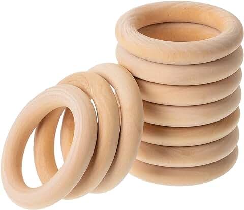 Wooden Rings for Crafts, Hand Made and Polished, Set of 2, Natural Wood in 2 colors wood white .wood brown 5 inch ring (white wood)-picture-11