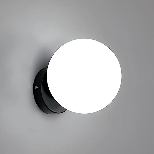 DAXGD Wandleuchte Innen, Wandlampe Moderne Minimalistische, Kugelförmiger Wandleuchten E27 Schwarzes für Schlafzimmer Balkon Korridor (Leuchtmittel Nicht Enthalten)