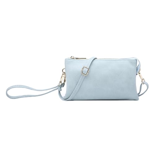 JEN & CO. Riley Vegan Leather Crossbody Bag for Women, Powder Blue - Small Clutch or Purse, Wallet Bags, Wristlet & Strap