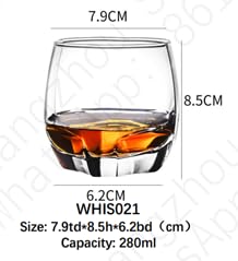 Image of BARRAID Crystal Whiskey Glasses,(Set of 6) Round Glass with Square Pattern Base 280 ML