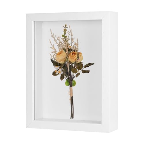 M METERXITY Shadow Box Frame (7 x 9 Inch, White) - Wooden Dried Flower Photo Frame, Memory Box Display Case with Felt Back, Apply to Flower/Tickets/Photos/Memorabilia DIY