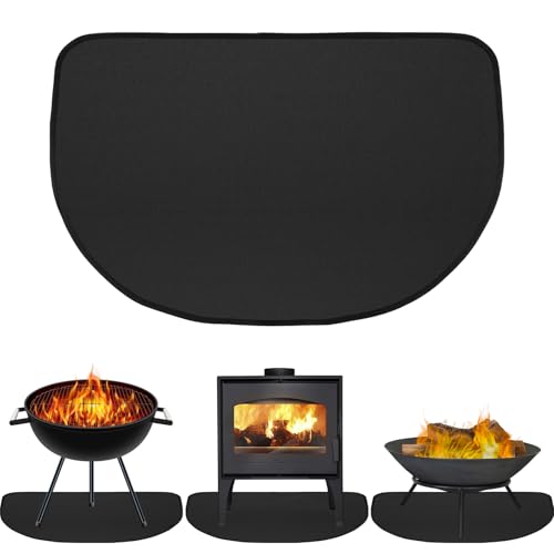 Alfombra Ignífuga para Chimenea, Placa Protección Contra Chispas para Estufa Chimenea Semicircular Negro, Alfombrilla Ignífuga Chimenea Fibra Vidrio para Proteger el Suelo de las Chispas (40 x 60 cm)