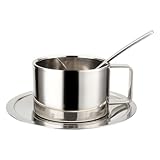 Vasos de acero inoxidable | con cuchara de doble pared de 200 ml, suministros de comedor a prueba de derrames, juego de tazas de café, para golf, invierno, balcón, jardín, parque, hogar, picnic