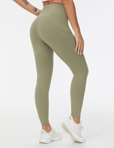 Image of THE GYM PEOPLE Thick High Waist Yoga Pants with Pockets, Tummy Control Workout Running Yoga Leggings for Women
