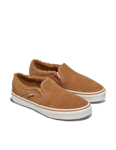 Vans Women's Asher Slip-On Shoe | Comfortable Sneakers for Walking, Fashion & Everyday Wear, Suede/Sherpa Chipmunk, 6.53
