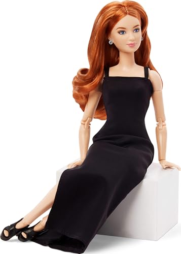 Mattel Barbie Basics Model 04 Collector's Doll with Curly Red Hair, Black Mini Dress and Boots, Interchangeable Clothes with Other Dolls, Articulated Small Body and Interchangeable Head, JBH74