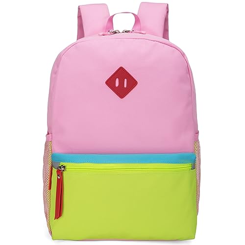 HawLander Little Kids Backpack for Boys or Girls, Toddler School Bag Fits 3 to 6 years old, Pink Yellow, 15 Inch