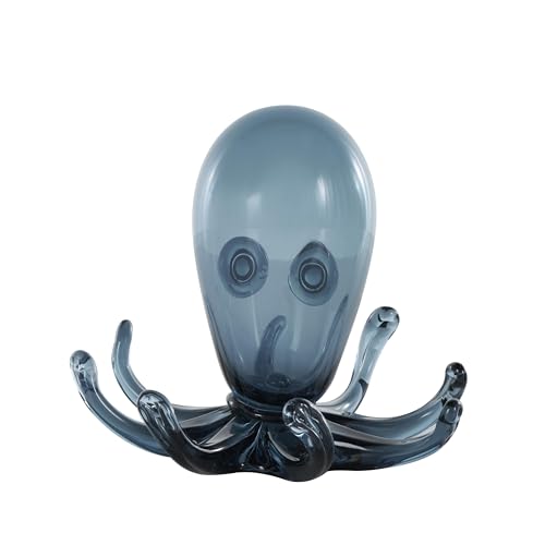 Image of Deco 79 Glass Octopus Decorative Sculpture Cute Ombre Home Decor Statue with Curved Tentacles, Accent Figurine 9 inch x 9 inch x 8 inch, Dark Blue