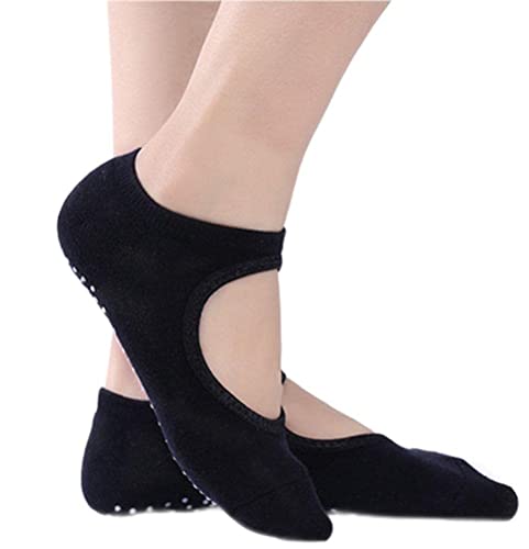 Venxic Womens Yoga Socks Non Slip with Grips (Black)