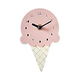 Gazechimp Mini Wall Clock Ice Cream Hanging Clock, Cartoon Household Nordic Decoration Silent Clock, Bedroom Clock Kids Room Decor, Pink