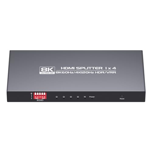 diaogenlee 8K HDMI Splitter 1x4 8K60Hz,4K120hz,HDMI 2.1 Splitter 1 in 4 Out?Downscaler EDID Mode?hue Light sync?Compatible with Xbox Series X, PS4 Pro, PS5, Blu-ray Player