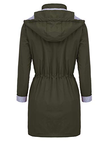 FISOUL Windbreaker Raincoats Waterproof Lightweight Rain Jacket Outdoor Hooded Women\'s Trench Coats Army Green M - Thumbnail 3
