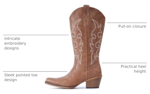 Image of IUV Cowboy Boots For Women Western Cowgirl Boots Mid Calf Snip Toe Boot With Chunky Heel