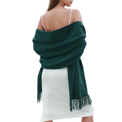 FUJINMY Winter Pashmina Scarf for Women - Dark Green Wrap
