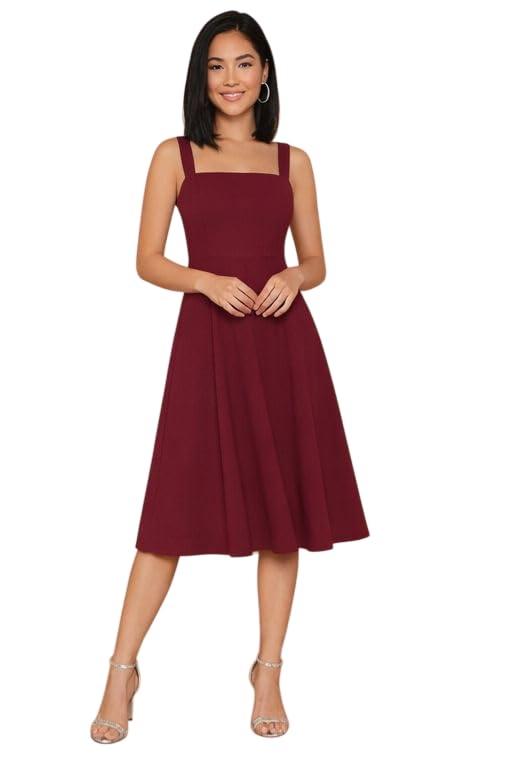 Valentino Style Sleeveless Midi Dress for Women, Solid Colour, Polyester Cotton Blend, Knee Length, Regular Fit, Party and Casual Wear-picture-54