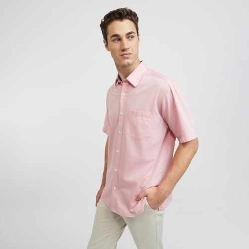 Image of Colorplus Men's Pure Cotton Solid Pattern Classic Fit Spread Collar Half Sleeve Casual Shirt