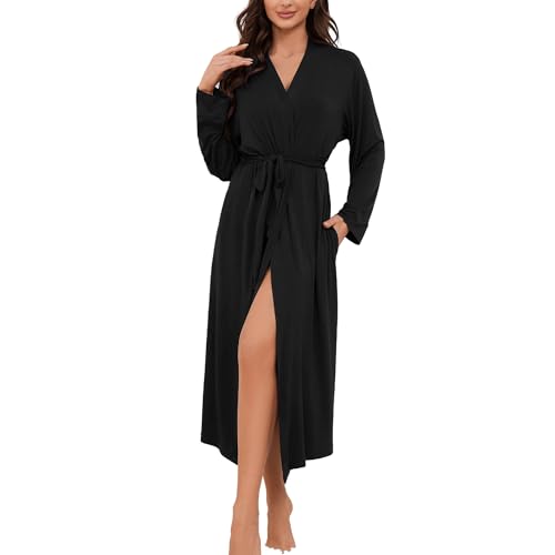 Image of HEARTNICE Robes for Women Soft Long Knit Kimono Bathrobe Lightweight Sleepwear Casual Loungwear